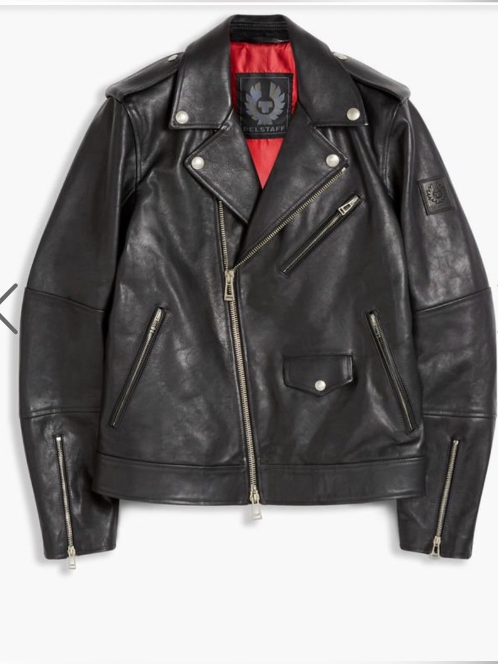 Belstaff Black Leather Bomber Jacket with Silver Hardware